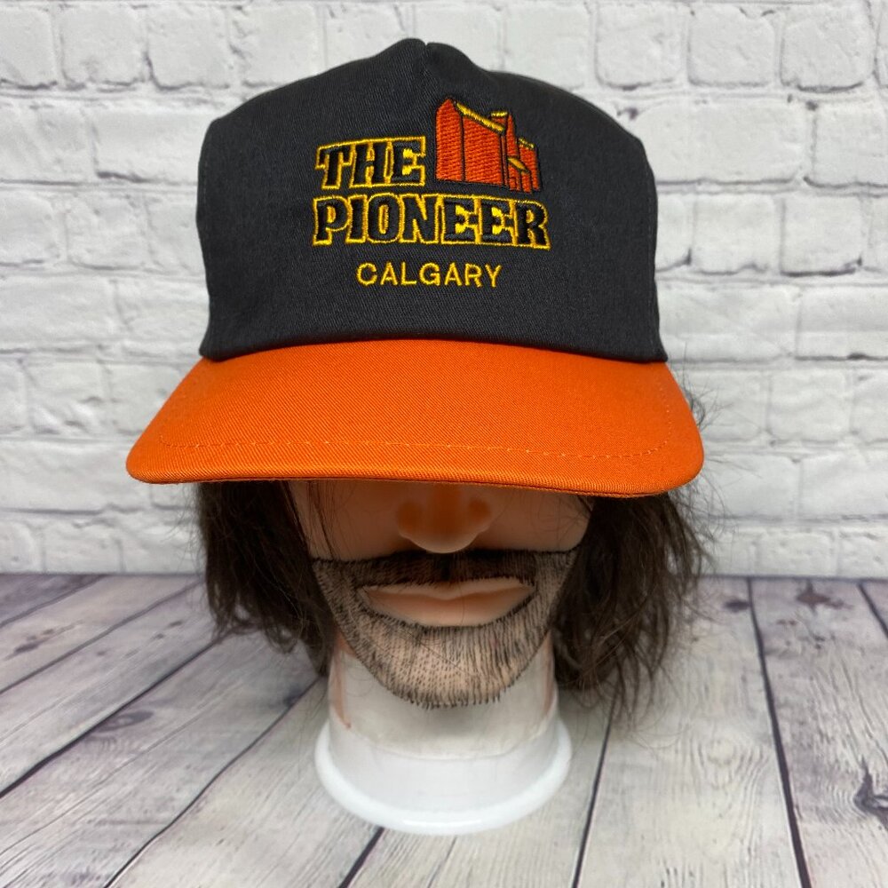 Vintage K Products Farmer Hat Cap Snapback Black Orange The Pioneer Calgary